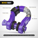 Mega D-Ring Shackles, 3/4 Inch Heavy Duty Recovery Tow Shackle | 7/8 Inch Screw Pin & isolator, 2Pcs Purple, 68,000 lbs Break Strength(17,000 lb WLL), Forged Steel, Off-Road Recovery