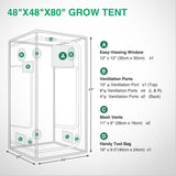 4x4 Grow Tent 48 Inchx48 Inchx80 Inch High Reflective Mylar Indoor Growing Tents 600D Oxford Cloth with Observation Window and Removable Floor Tray for Hydroponics Indoor Plants Fruit Flower Veg Growing