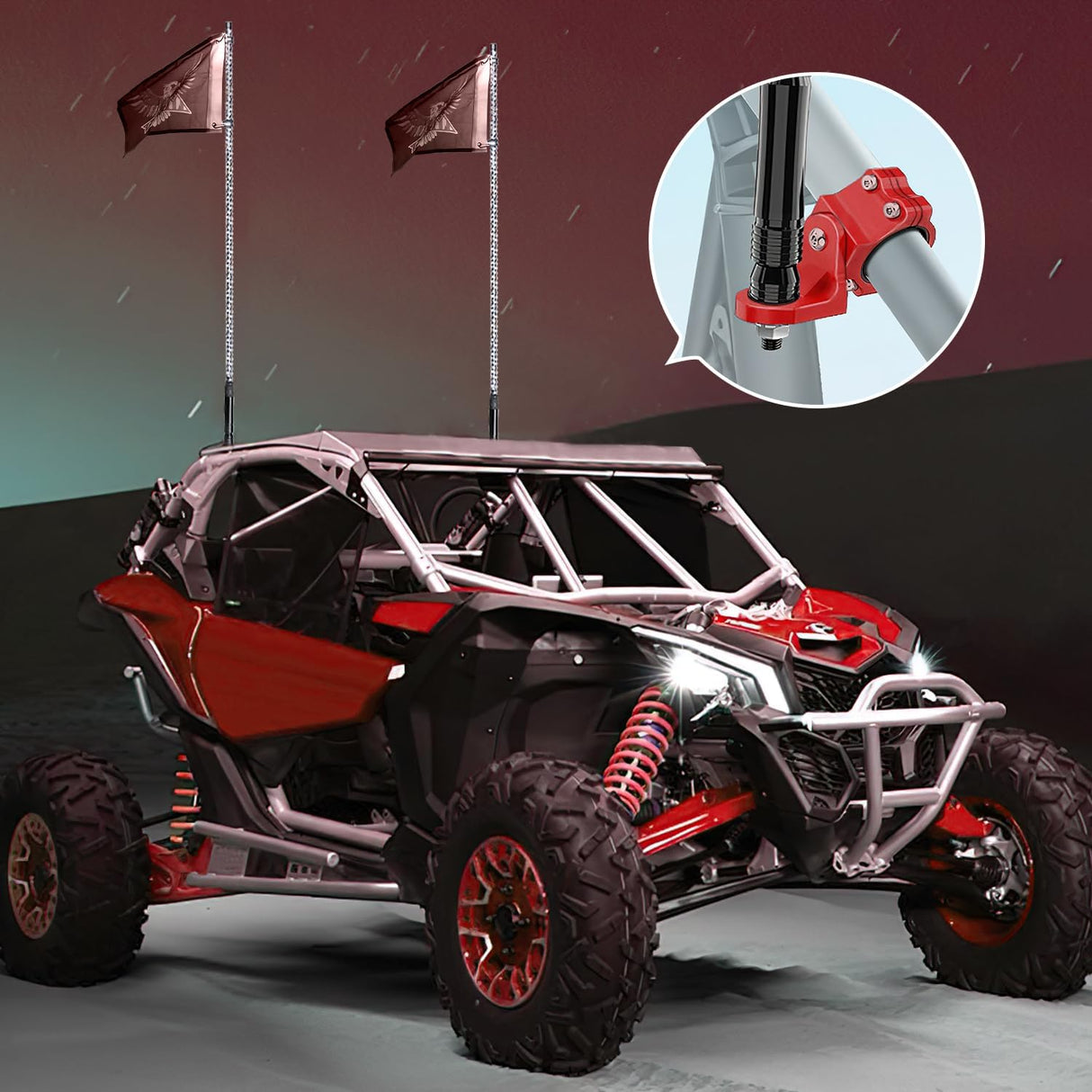 1PC UTV Flag Antenna Mount Whip Light Mounting Bracket Red Adjustable Heavy Duty for 1.5 to 1.75inch 1.75 to 2inch for Polaris RZR Ranger Can Am Maverick X3 Talon