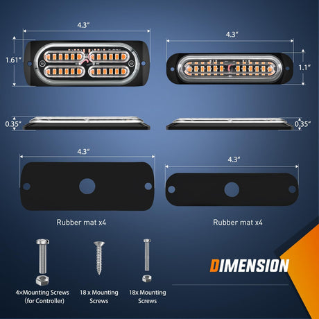 8PCS Led Strobe Lights with Controller 12V 24V Sync Feature Amber Light 12 24 LED Surface Mount Emergency Hazard Warning for Vehicle Car Truck RV ATV