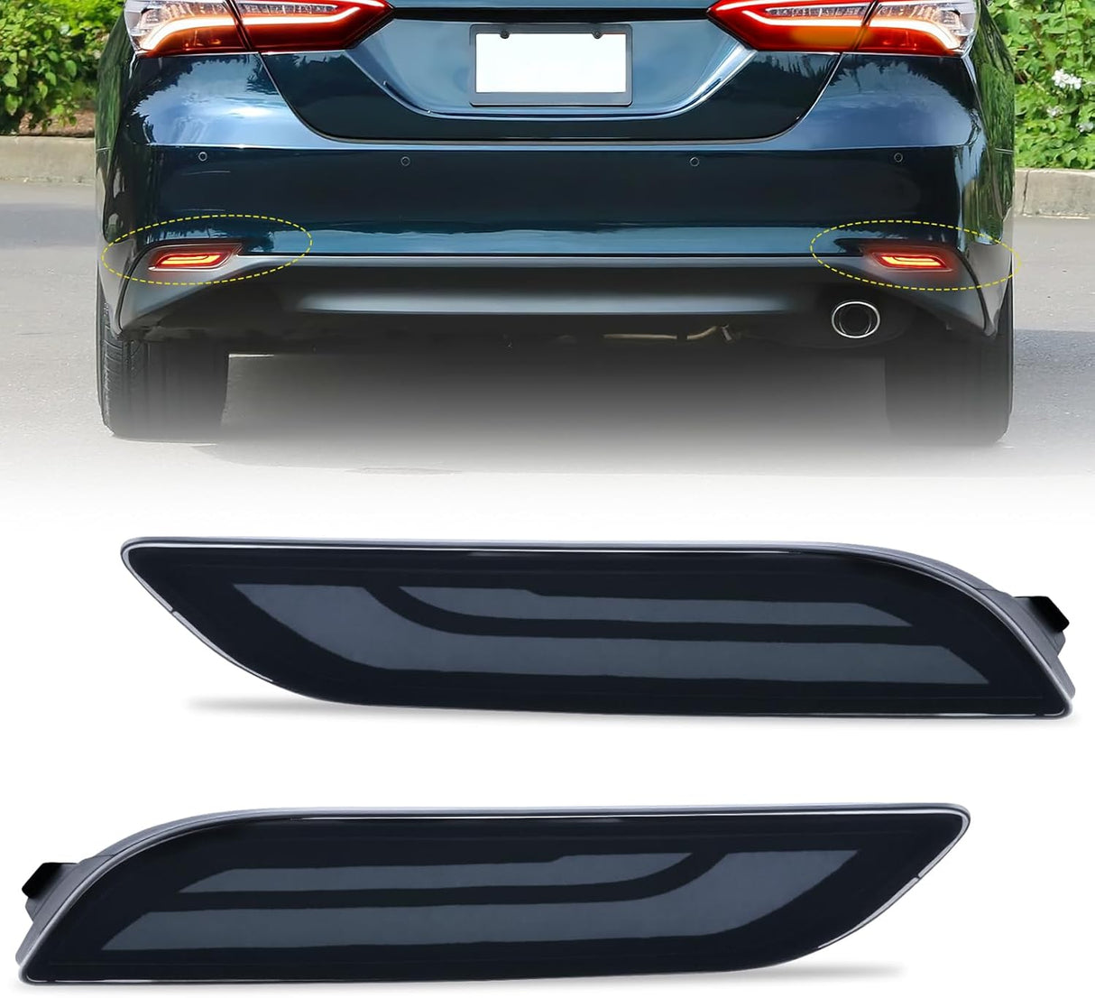 Rear Bumper Tail Light Compatible with 2018 2019 2020 2021 2022 2023 2024 2025 Toyota Camry Smoke Lens LED Reflector Rear Bumper Lamps Brake Turn Signal Sequential Flashing Driving Taillights