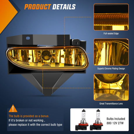 1999-2004 Ford Mustang Fog Lights Assembly Amber Lens 880 27W Bulbs Nilight