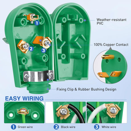30 Amp RV Male Replacement Plug 125 Volt Heavy Duty with Handle ETL Listed NEMA TT-30P for Camper Caravan Motorhome Van Trailer