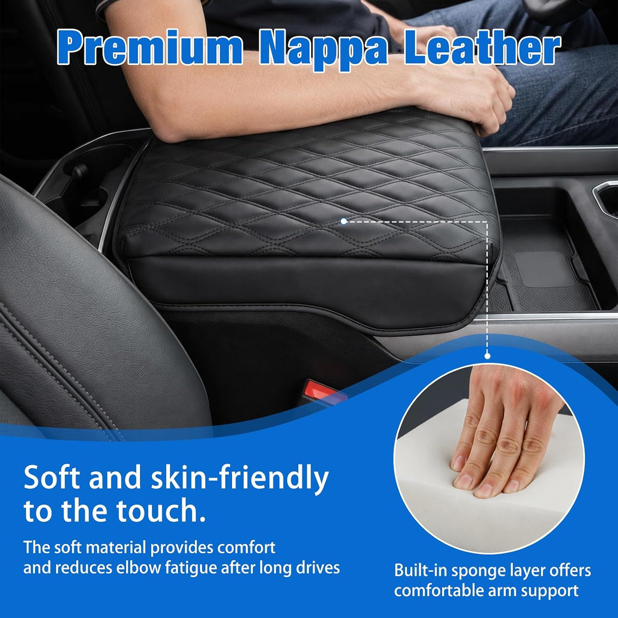 Center Console Cover for Dodge Ram 1500/2500/3500 2019-2025 2026 | for Ram Bucket Seat Accessories Nappa Leather Armrest Cover for Car Waterproof Anti-Scratch Middle Arm Rest Cushion, Black