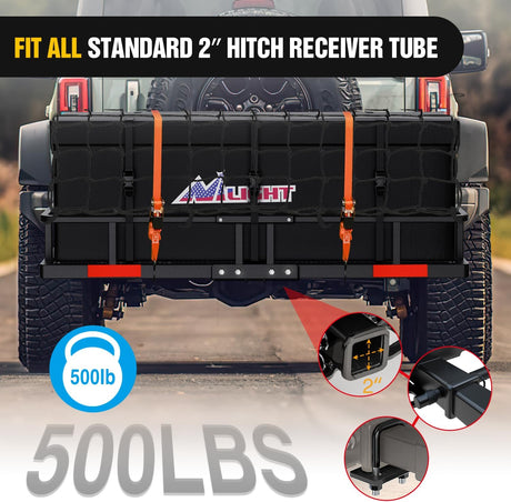 60 Inch x 24 Inchx 7.87 Inch Folding Carrier Fits 2-Inch Receiver 500 Lbs Capacity Bag Net Ratchet Straps Lock Stabilizer for SUV Pickup RV Van