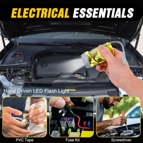 Car Emergency Kit with Jumper Cable Air Compressor Tire Repair Essential Tools First Aid Alligator Connector Electrical Kit for Travel Camping Outdoor Cars Truck SUV RV
