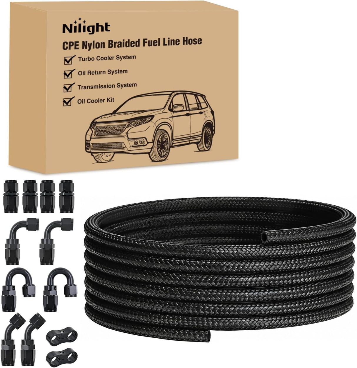 4AN 20FT CPE Fuel Hose Kit with 12PCS AN4 Fittings&Hose Separators | CPE Nylon Stainless Steel Braided Oil Gas Diesel Fuel Hose End Fitting Kit for Transmission Oil Cooler Vacuum Lines