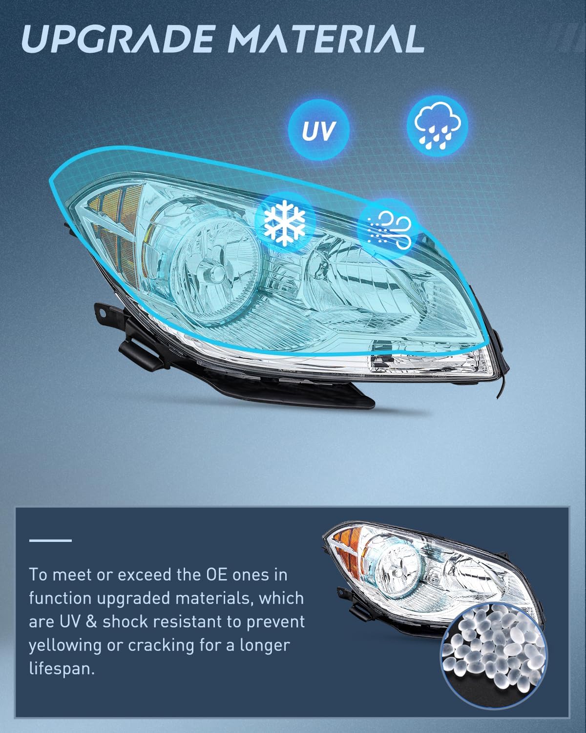 Headlight Assembly Compatible with 2008-2012 Chevy Malibu | 2008-2012 Chevy Malibu 4 Door Halogen Factory Headlamp Chrome Housing Amber Reflector Headlamp