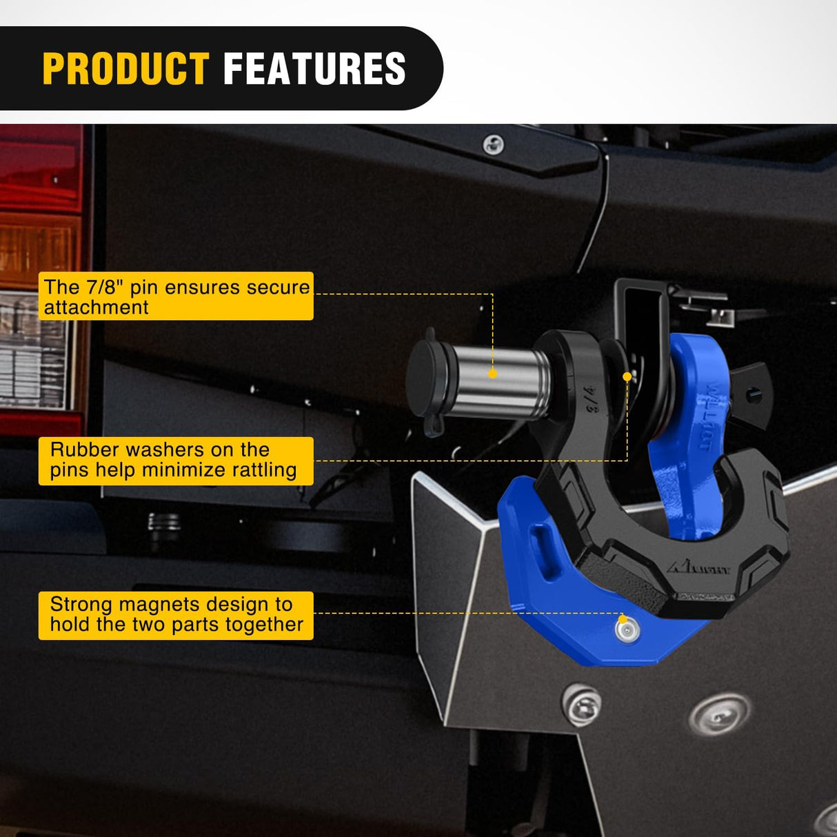 2 Pack 3/4 Inch D-Ring Separate Shackle 45,000 Lbs Break Strength | Includes 7/8 Inch Lock Pin, Isolators and Washers Off Road Recovery, for Tow Strap Winch Truck Vehicle Black&Blue