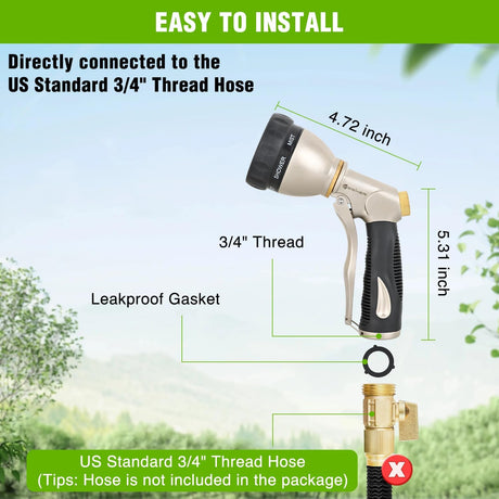 Garden Hose Nozzle, Water Hose Sprayer Nozzle Adjustable 7 Spray Patterns Heavy Duty Metal Water Nozzles for Hose Outdoor with Non-Slip Rubber Grip for Watering Plants Lawns Washing Cars Pets