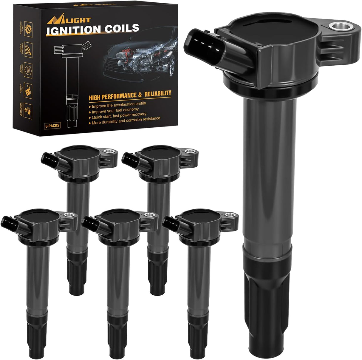 Ignition Coil Pack Fit for Toyota Sienna Avalon Camry Highlander Rav4 Venza Lexus RX350 IS350 ES350 RX450h 3.5L V6 2007 2008 09 2010-2015 OE# UF487 C1601 90919-A2007 Ignition Coils Set of 6