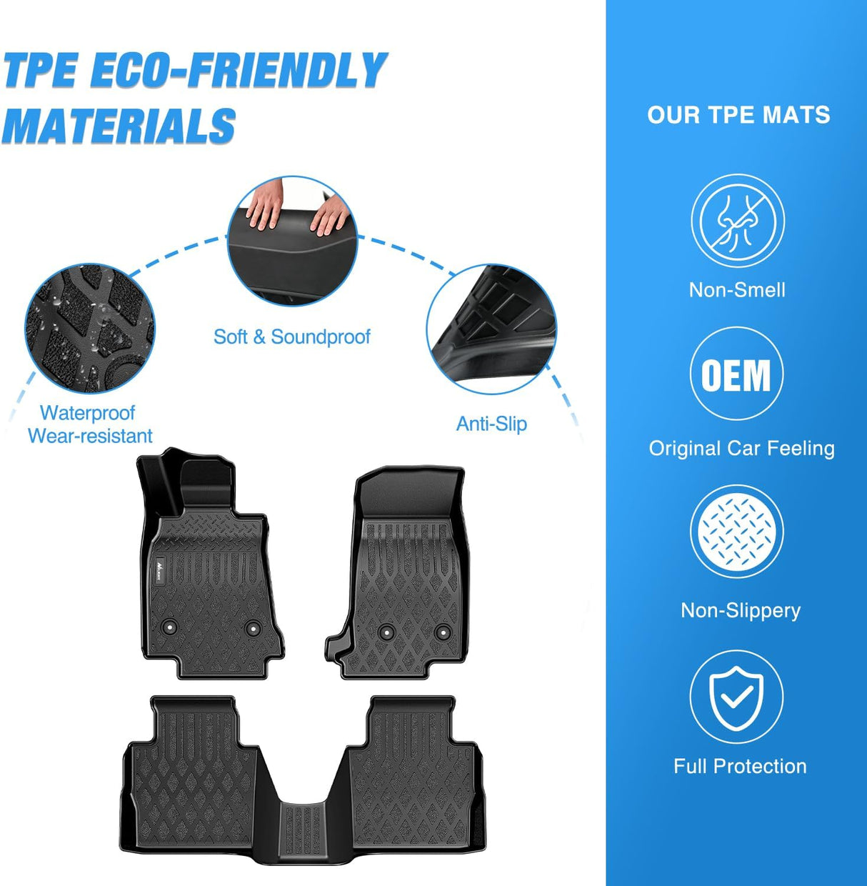TPE Floor Mats for Cadillac CT5 2019 2020 2021 2022 2023 2024 All Weather Custom Fit Heavy Duty Floor Liners