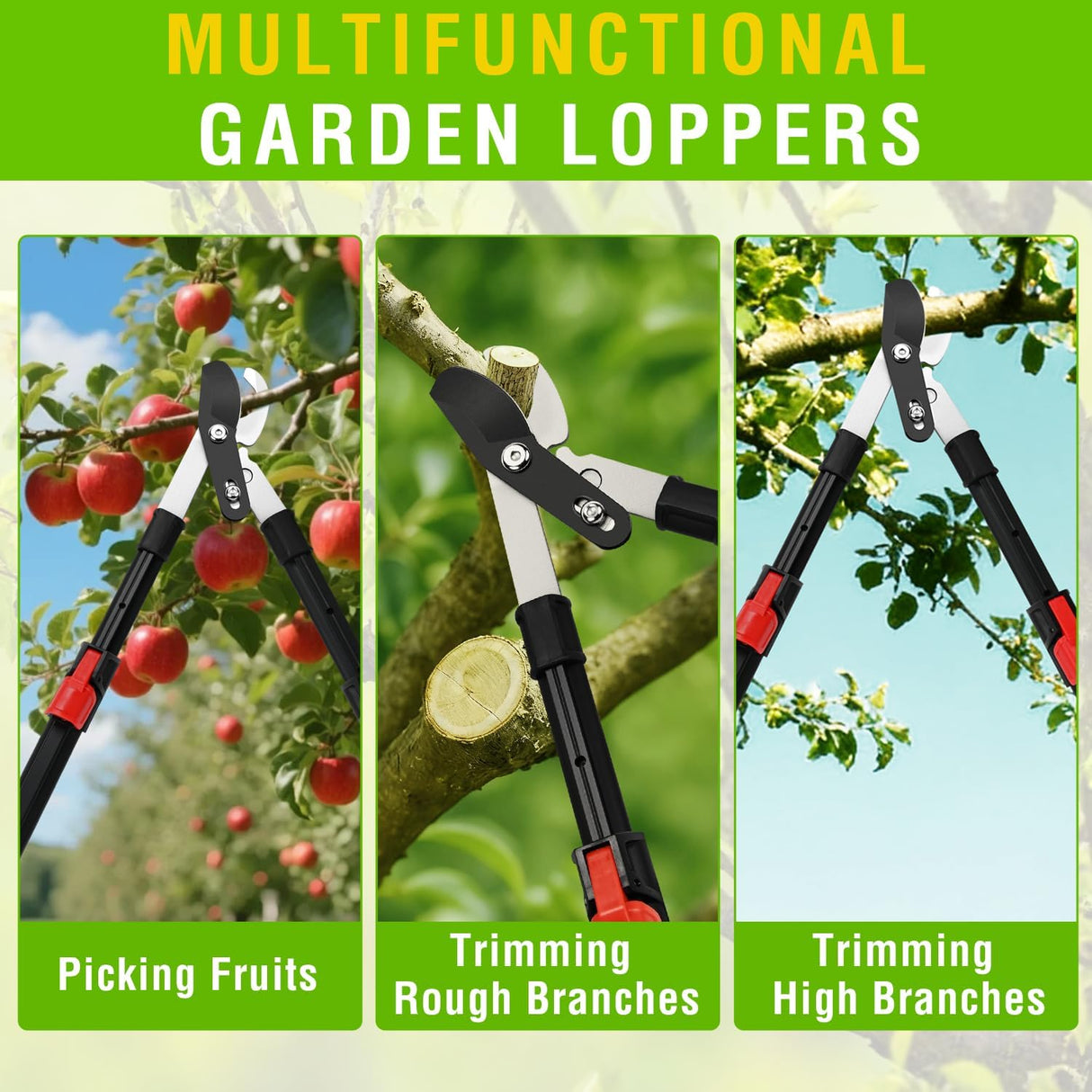 26-33 Inch Extendable Bypass Loppers for Tree Trimming Heavy Duty Powerful Gear Tree Trimmer w Non-slip Handle Sharp Steel Blade up to 1.8 Inch Cut Capacity Branch Cutter Chops Thick Branches Ease
