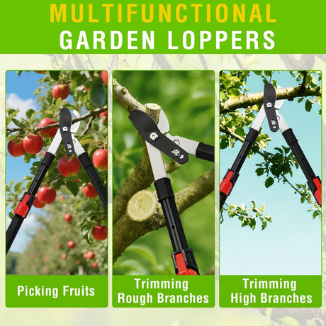26-33 Inch Extendable Bypass Loppers for Tree Trimming Heavy Duty Powerful Gear Tree Trimmer w Non-slip Handle Sharp Steel Blade up to 1.8 Inch Cut Capacity Branch Cutter Chops Thick Branches Ease