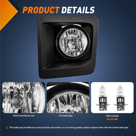 Fog Light Assembly Fog Lights Assembly Compatible with 2014 2015 GMC Sierra 1500 Left Driver and Right Passenger Side Clear Lens w/H3 12V 20W Halogen Bulbs