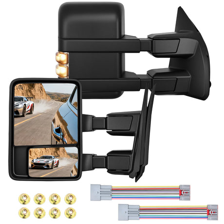 Towing Mirrors Turn Signal Puddle Lights Power Heated Adjustable Glass Manual Telescoping Folding Compatible With 2008-2016 Ford F250 F350 F450 F550 Super Duty