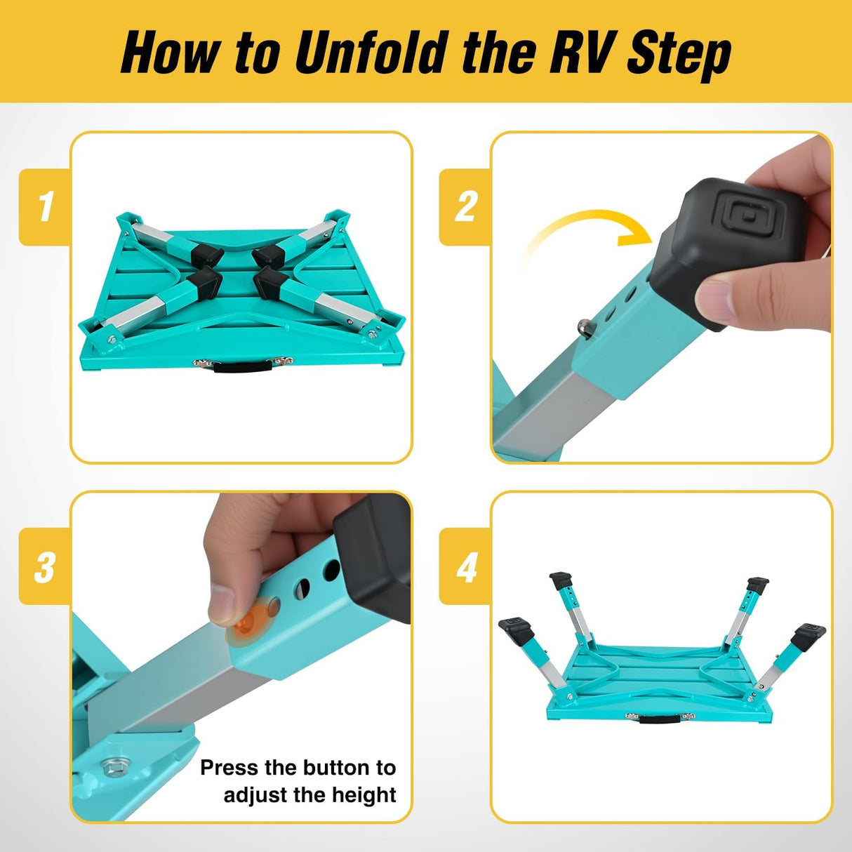 RV Step Stool Aluminum Folding Platform Steps 19x14.5 RV Steps 4 Levels Adjustable Heavy Duty Step Stool with Anti-Slip Surface Rubber Feet Portable Handle 500lb for Camper Trailer,Mint Green
