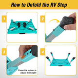 RV Step Stool Aluminum Folding Platform Steps 19x14.5 RV Steps 4 Levels Adjustable Heavy Duty Step Stool with Anti-Slip Surface Rubber Feet Portable Handle 500lb for Camper Trailer,Mint Green