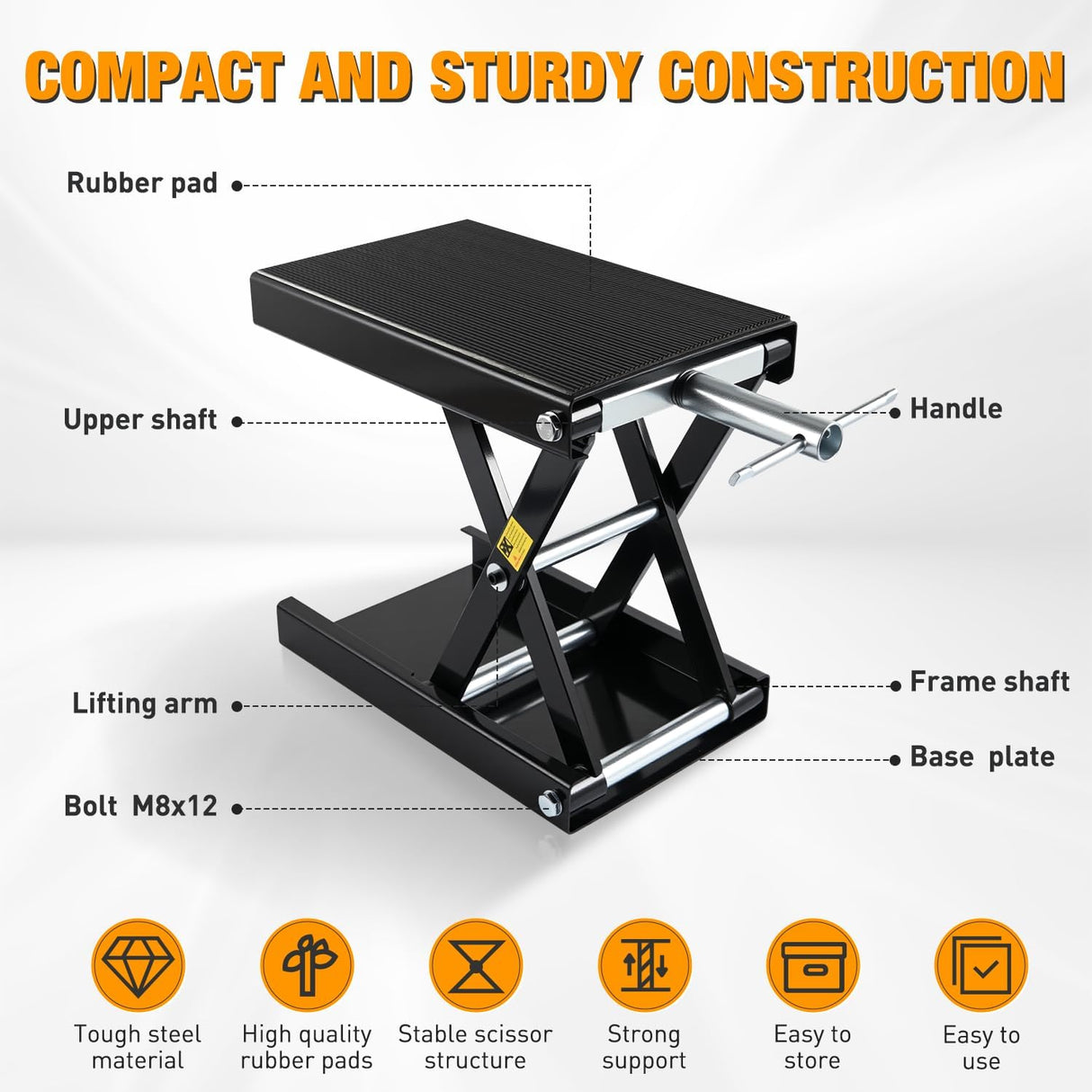 Motorcycle Lift Jack 1100 LBS Motorcycle Scissor Jack Stand Lift with Wide Deck Crank Handle 3.4 Inch-14.2 Inch Steel Scissor Hoist Garage Repair Lift Table Jacks for Motorcycles ATV Dirt Bike, Black