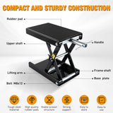 Motorcycle Lift Jack 1100 LBS Motorcycle Scissor Jack Stand Lift with Wide Deck Crank Handle 3.4 Inch-14.2 Inch Steel Scissor Hoist Garage Repair Lift Table Jacks for Motorcycles ATV Dirt Bike, Black