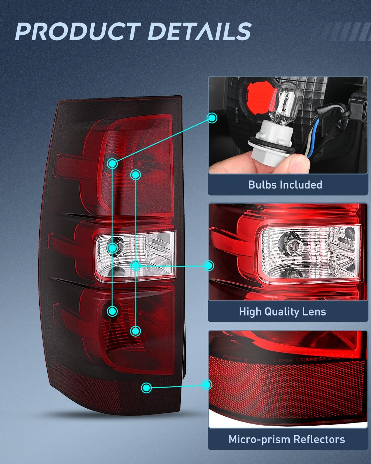 Taillight Assembly Compatible With 2007 2008 2009 2010 2011 2012 2013 2014 Chevy Chevrolet Tahoe Suburban Tail Lights Rear Lamps Replacement Driver and Passenger Side Dark Red