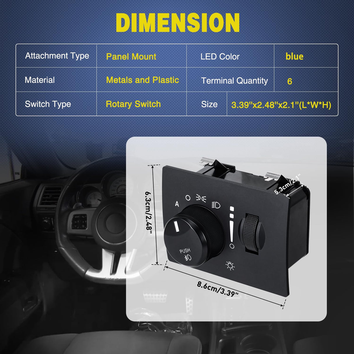 Headlight Dimmer Switch Compatible with 2005 2006 2007 2008 2009 2010 2011 Chrysler 300 2006-2012 Dodge Charger 2008-2011 Challenger 2005-2008 Magnum with Blue LED Light