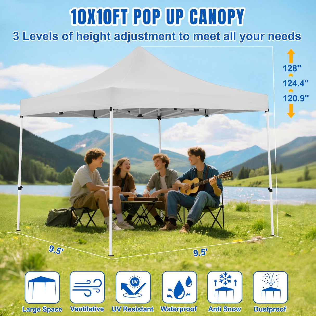 10x10 Pop Up Canopy Tent with 4 Sidewalls Portable Folding Outdoor Canopy Easy Setup Gazebo Waterproof Instant Popup Shelter Tent w Wheel Carry Bag sandbags for Events Parties Camping, White