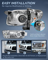 Headlight Assembly for 2001 2002 2003 2004 Toyota Tacoma Replacement Headlamp Chrome Housing Amber Reflector Smoke Lens Driver and Passenger Side