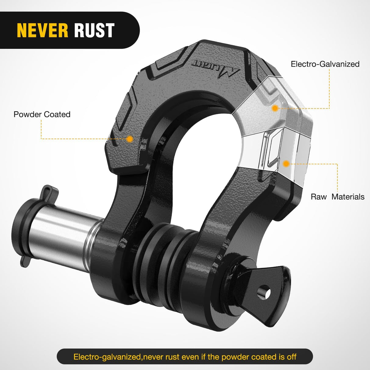 2 Pack 3/4 Inch D-Ring Separate Shackle with 7/8 Inch Lock Pin 45,000 lbs Break Strength, Off Road Recovery Shackle with Isolators Washers for Use with Tow Strap, Winch, Truck Vehicle (Black)