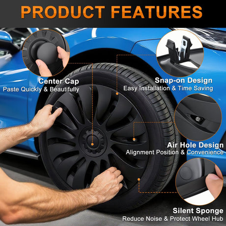 Wheel Cover Hubcaps 19 Inch for Tesla Model Y Accessories 2021 2022 2023 2024 Tesla Model Y Gemini 19 Inch Hub Caps Set of 4 Rim Protector Wheel Covers Replacement Uberturbine Style Matt Black