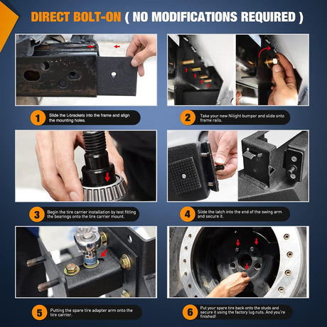 Rear Bumper & Spare Tire Rack & Hitch Receiver w/2 LED Lights Compatible for 2007-2018 Wrangler JK for 2007-2018 Wrangler JK & Unlimited