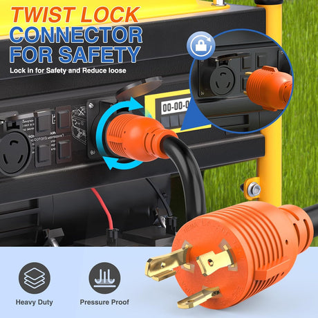 30 Amp to 110V Generator Power Adapter Cord NEMA L5-30P Male to 3X 5-15R/5-20R Female RV Distribution Adapter ETL Listed 3 Prong Twist Lock Plug for RVs Campers Generators Household Outlets
