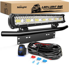 20 Inch 420W 42000LM Triple Row Spot Flood LED Light Bar W/ Front License Plate Frame Bracket | 16AWG Wire 5Pin Switch