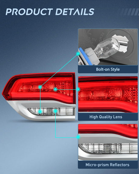 Taillight Assembly Compatible with 2014 2015 2016 2017 2018 2019 2020 Jeep Grand Cherokee Laredo/Limited/Overland/Summit Tail Lights Inner Passenger Side w/Bulbs