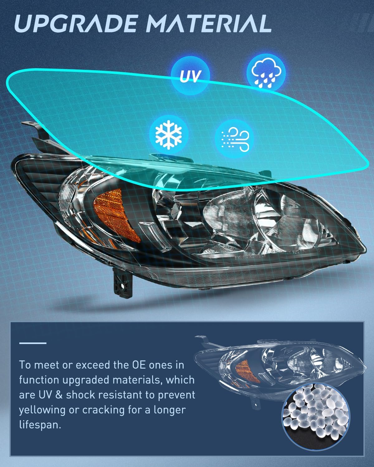 2004 2005 Honda Civic Headlight Assembly Black Housing Amber Reflector Upgraded Clear Lens Nilight