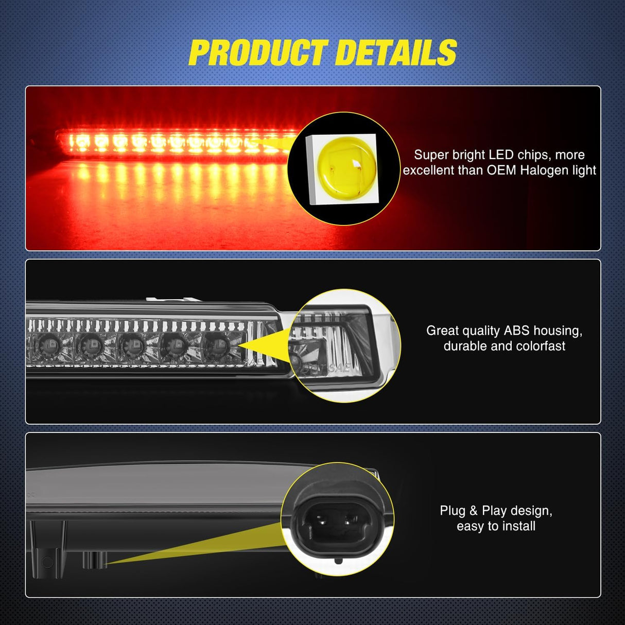 Third Brake Light Tail High Mount 3rd Stop Lights Smoked Lens Compatible with Chevy Traverse 2009-2017 GMC Acadia 2009-2012 Van SUV Rear Center Cab Lamp