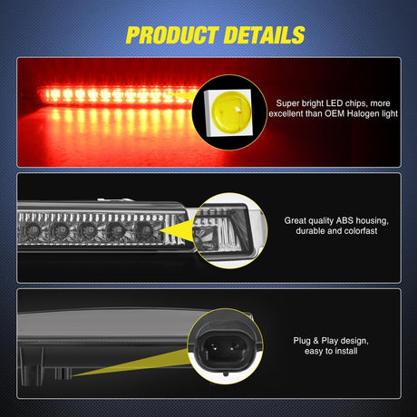Third Brake Light Tail High Mount 3rd Stop Lights Smoked Lens Compatible with Chevy Traverse 2009-2017 GMC Acadia 2009-2012 Van SUV Rear Center Cab Lamp