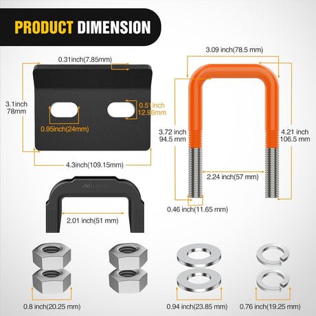 Trailer Hitch Tightener for 2 Inch Trailers Hitches Mount Anti Rattle Heavy Duty Steel with Rubber Cover Orange U Bolt Matte Black Plate Electrophoresis Anti-Rust Triple Protective