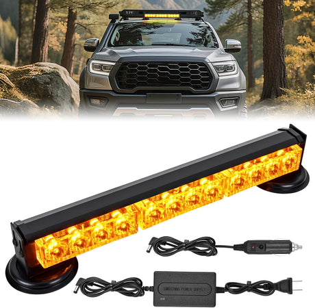 12LED Wireless Emergency Strobe Light Amber 14 Inch Magnetic Mount Mini Light Bar 12V Rooftop Powered Hazard Warning Flashing Lights for Car Truck Trailer Snow Plow Construction Vehicles