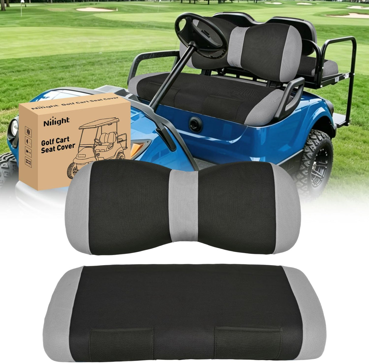 Golf Cart Front Seat Cover 1PC Grey Black Yamaha Drive G29 Drive2 | Breathable Sun Scratch Resistant Washable No Staple Fits 2007-2016 Yamaha G29 2017-2026 Drive2 2004-2019 Club Car Precedent
