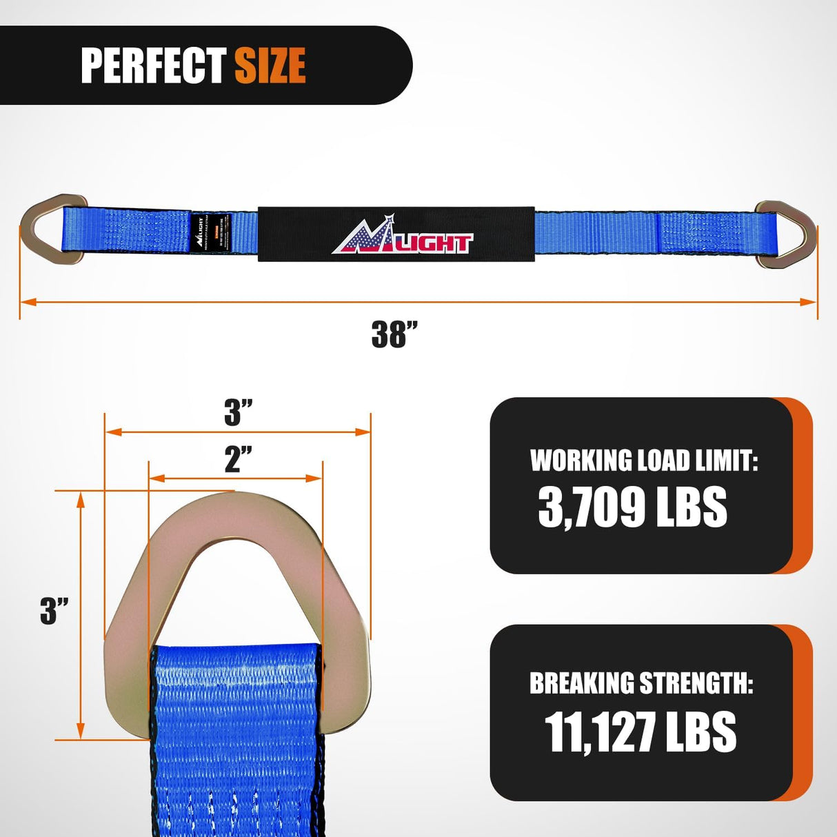 2 Inch x 38 Inch Axle Tie Down Straps with D-Rings & Protective Sleeves | 11,127 LBS Break Strength for Car Haulers Engine Hoists Trucks Trailers and UTVs 4 Pack Blue
