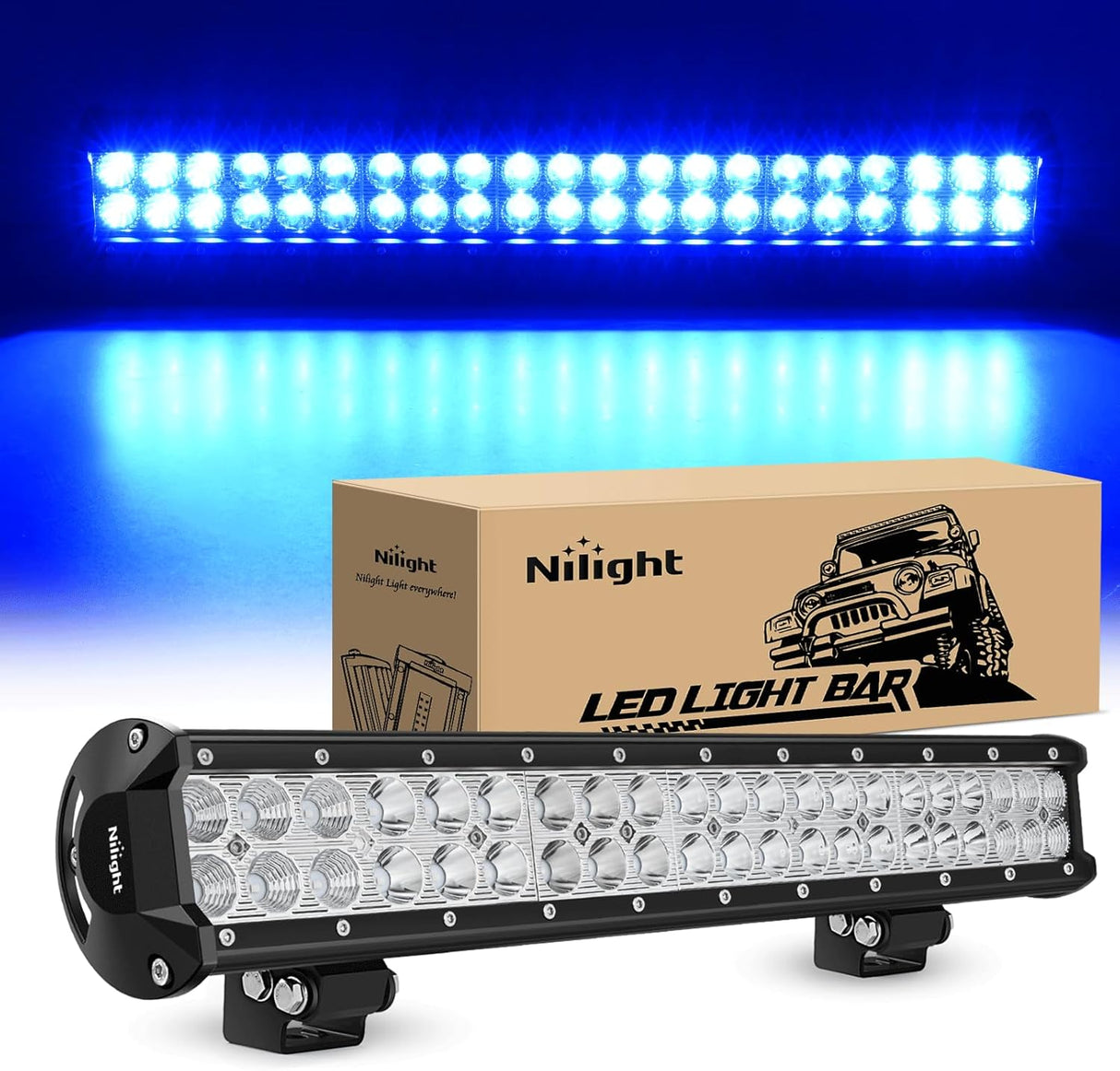 LED Light Bar 20 Inch 126W Spot Flood Combo Blue Beam Off Road Lamp Fishing Hunting Emergency Deck Work Lighting for Trucks UTV Pick-up Van Boat Tractor