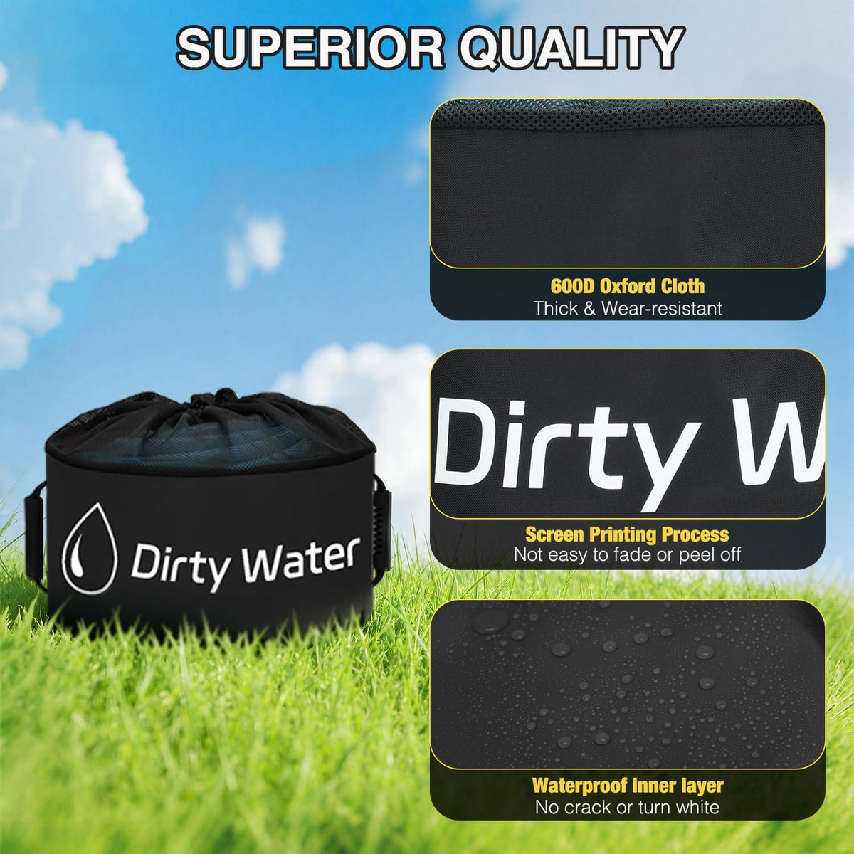 1 Pack RV Sewer Hose Storage Bag, Waterproof Black Bags with Drawstring Mesh Top RV Storage & Organization Bags Container for Sewer Fresh Water Hoses Electrical Cords Camper Tools Accessories