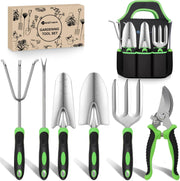 Gardening Tools 7-Piece Heavy Duty Garden Tool Set Gardening Supplies Gifts for Women Men Gardening Hand Tool Kit with Non-Slip Ergonomic Handle, Durable Garden Bag, Pruning Shears, Black Green