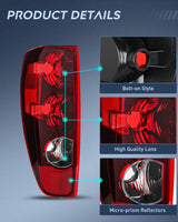 Headlight and Taillight Assembly Combo Compatible with 2004 2005 2006 2007 2008 2009 2010 2011 2012 Chevy Colorado GMC Canyon OE Style Chome Housing Amber Reflector with Red Tail Light