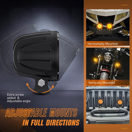 Amber LED Light Pods 2 PCS 3 Inch Flood Round Offroad Driving Auxiliary Fog Lights Built-in EMC w/18AWG DT Wiring Harness Kit for Motorcycle SUV ATV Truck Boat