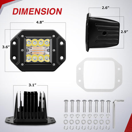 Flush Mount LED Light Pods 2PCS 42W Amber White 3 Lighting Modes Fog Lights Spot Flood Combo Beam with Dual Control 18AWG Wiring Harness for Truck Pickup Golf Cart UTV ATV SUV Boat 4x4 Car