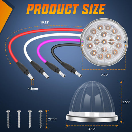 Watermelon Light 17 LED Dual Color 2PCS Stainless Steel Bezel Red to Purple Side Marker Clearance Turn Signal Lights 4 Plug IP68 Waterproof for Trailer Truck Pickup Camper RV ATV UTV Boat