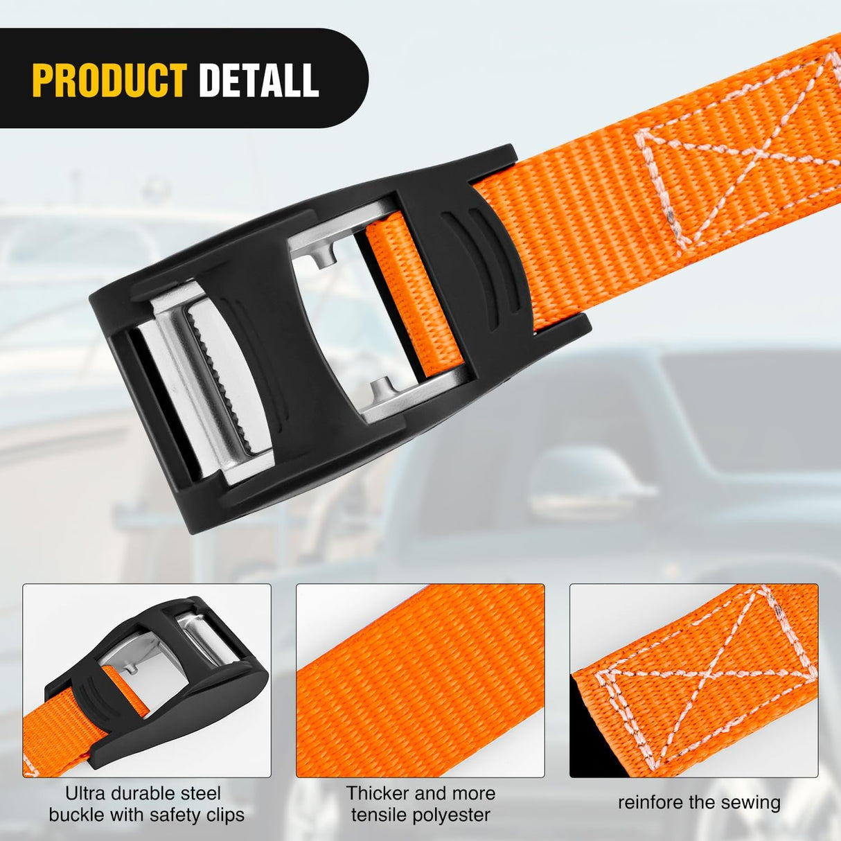 1in x 12ft Heavy Duty Lashing Straps 4PCS | Adjustable Cam Buckle Tie-Down Straps 1320LBS for Motorcycle Boat RV Cargo Trucks Trailer Luggage Orange&Black