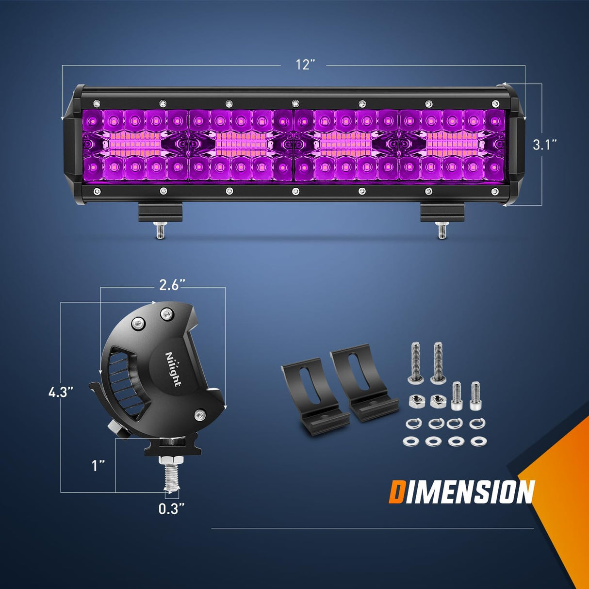 12 Inch LED Light Bar Purple Triple Row 240W Flood Spot Combo Off Road Driving Decoration Neon Hunting Lighting for UTV Pick-up Van Boat Tractor